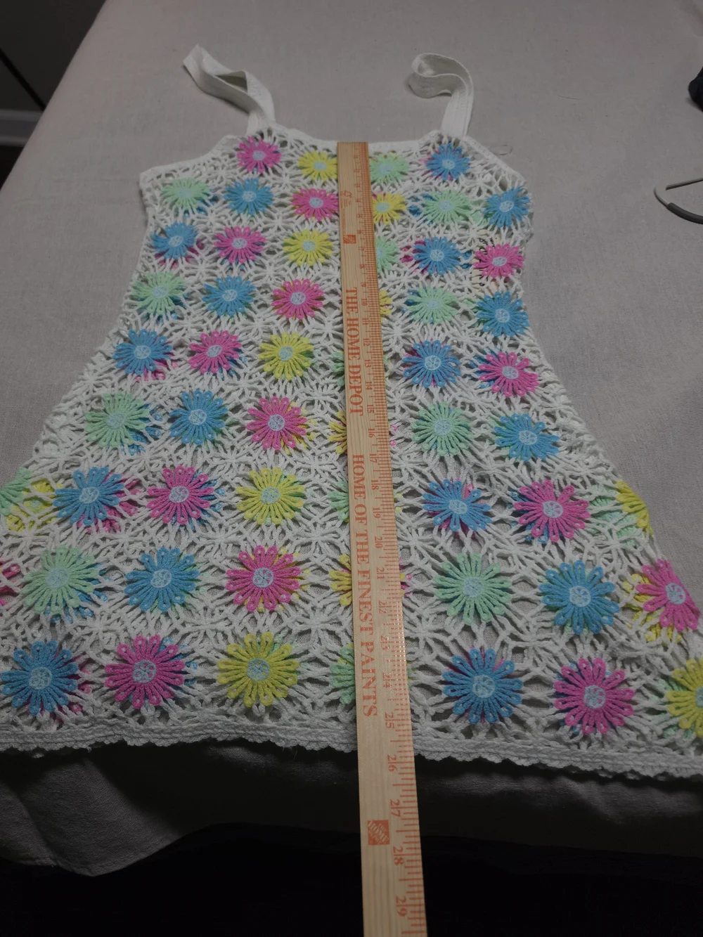 NWT White Crochet Swim Cover-Up Dress with Pastel Flower Accents - Picture 2 of 3